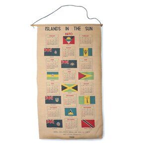 Vintage Caribbean Lands of the Sun Scroll 1970 Calendar Fabric Wall Decor Retro